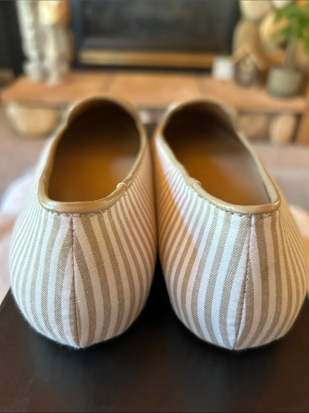 Talbots Zelda Beige and White Striped Slip-On Loafers, Size 6.5 | NWT | 257568